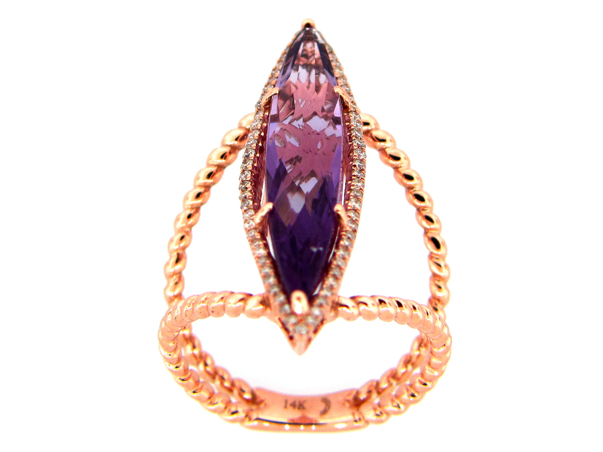 AMETHYST & DIAMOND RING, 14KR (H)
