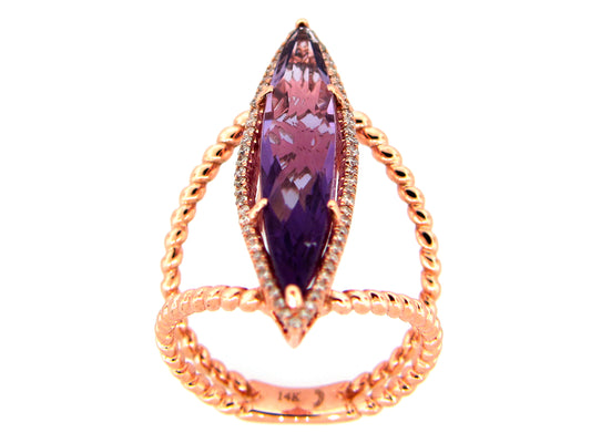 AMETHYST & DIAMOND RING, 14KR (H)