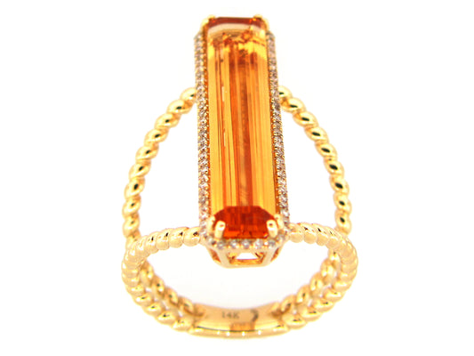 CITRINE & DIAMOND RING, 14KY (H)