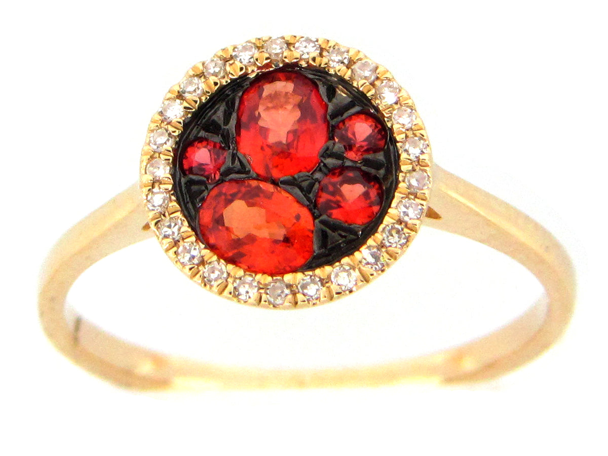 ORANGE SAPPHIRE & DIAMOND ROUND RING, 14KY (U)