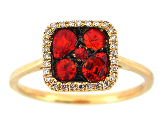 ORANGE SAPPHIRE & DIAMOND CUSHION RING, 14KY (U/N)