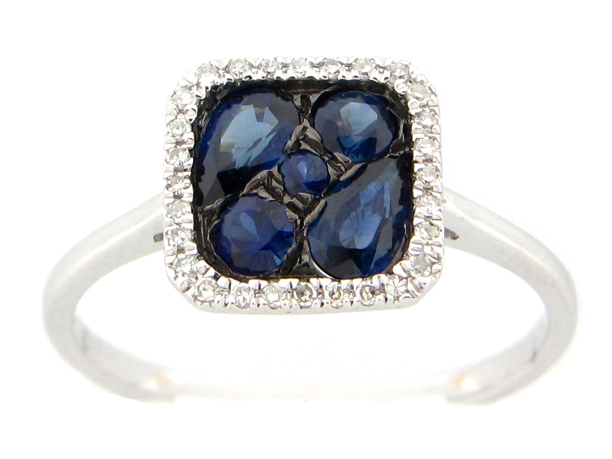 SAPPHIRE & DIAMOND CUSHION RING, 14KW (H)