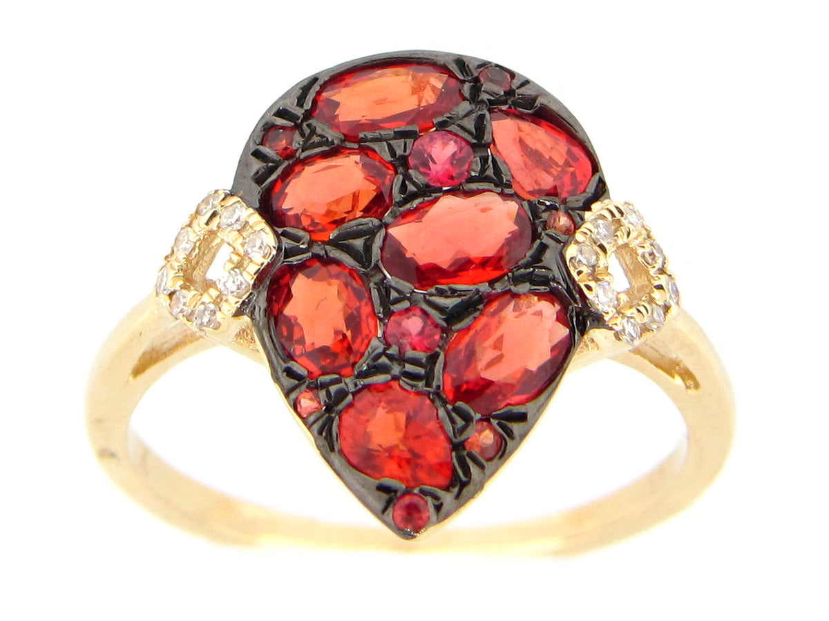 ORANGE SAPPHIRE & DIAMOND RING, 14KY (U)