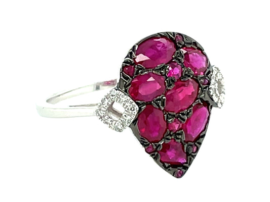 Ruby Diamond Pear Cluster Ring, 14kw (H)