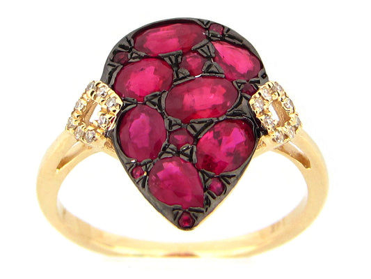 RUBY & DIAMOND PEAR CLUSTER RING, 14KY (H)