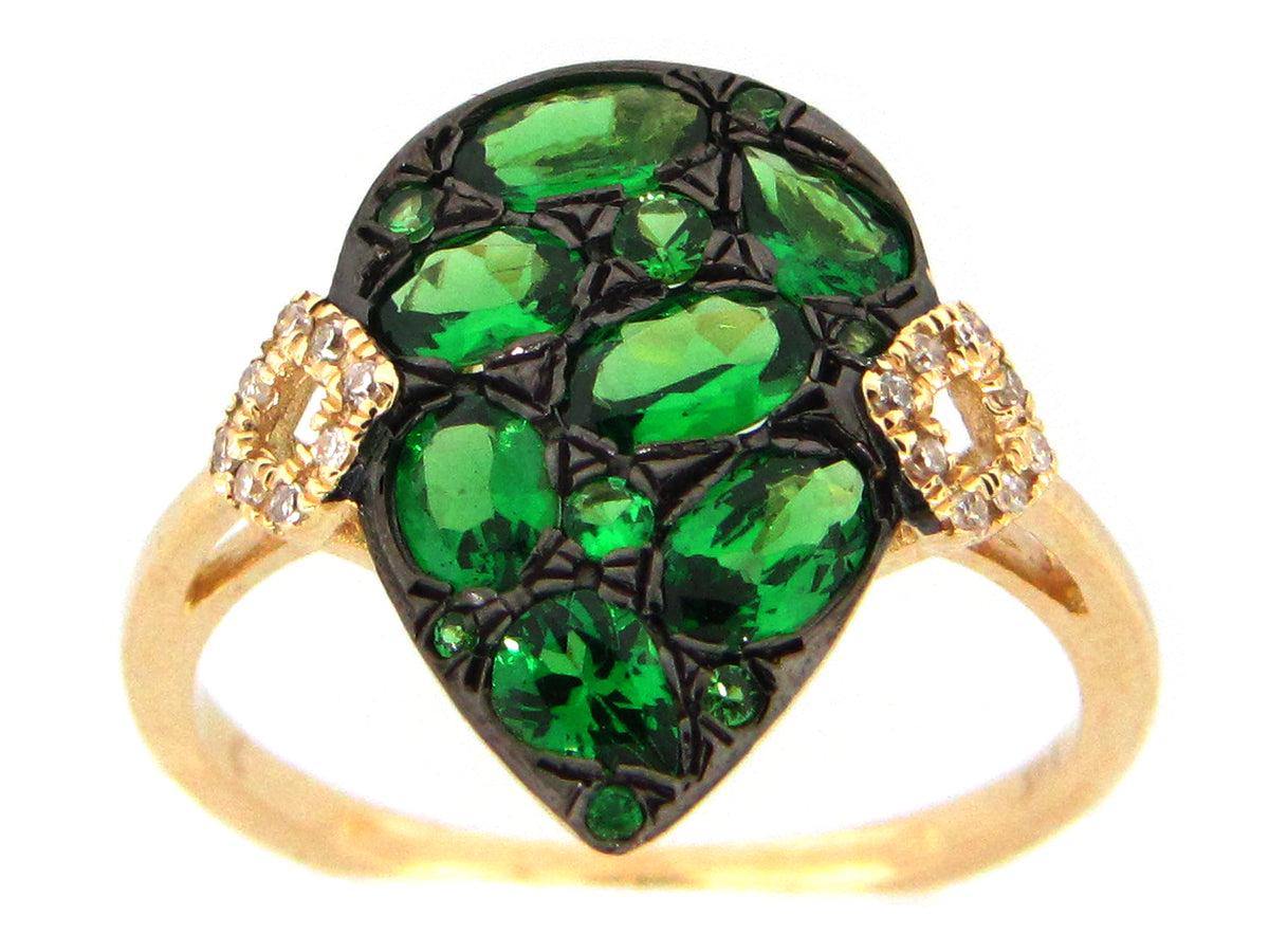 TSAVORITE & DIAMOND RING, 14KY (N)