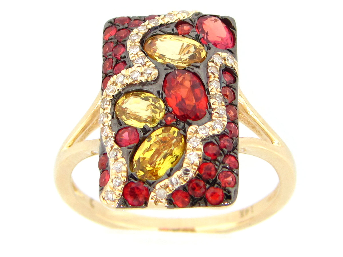 YELLOW & ORANGE SAPPHIRE & DIAMOND RING, 14KY (H/U)