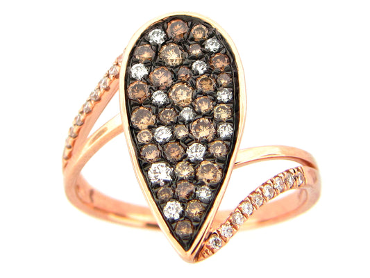 BROWN & WHITE DIAMOND RING, 14KR (N)