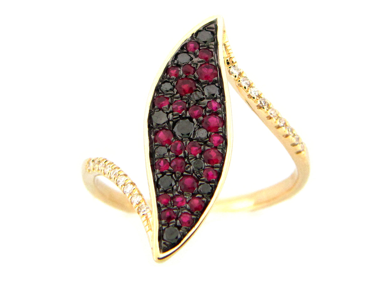 RUBY & BLACK DIAMOND RING, 14KY (H/R)