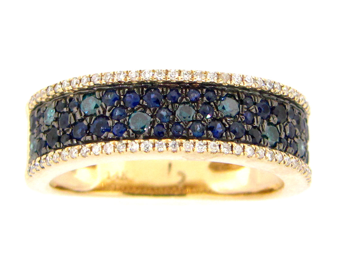 SAPPHIRE, IRRADIATED BLUE DIAMOND & WHITE DIAMOND RING, 14KY (H/R)