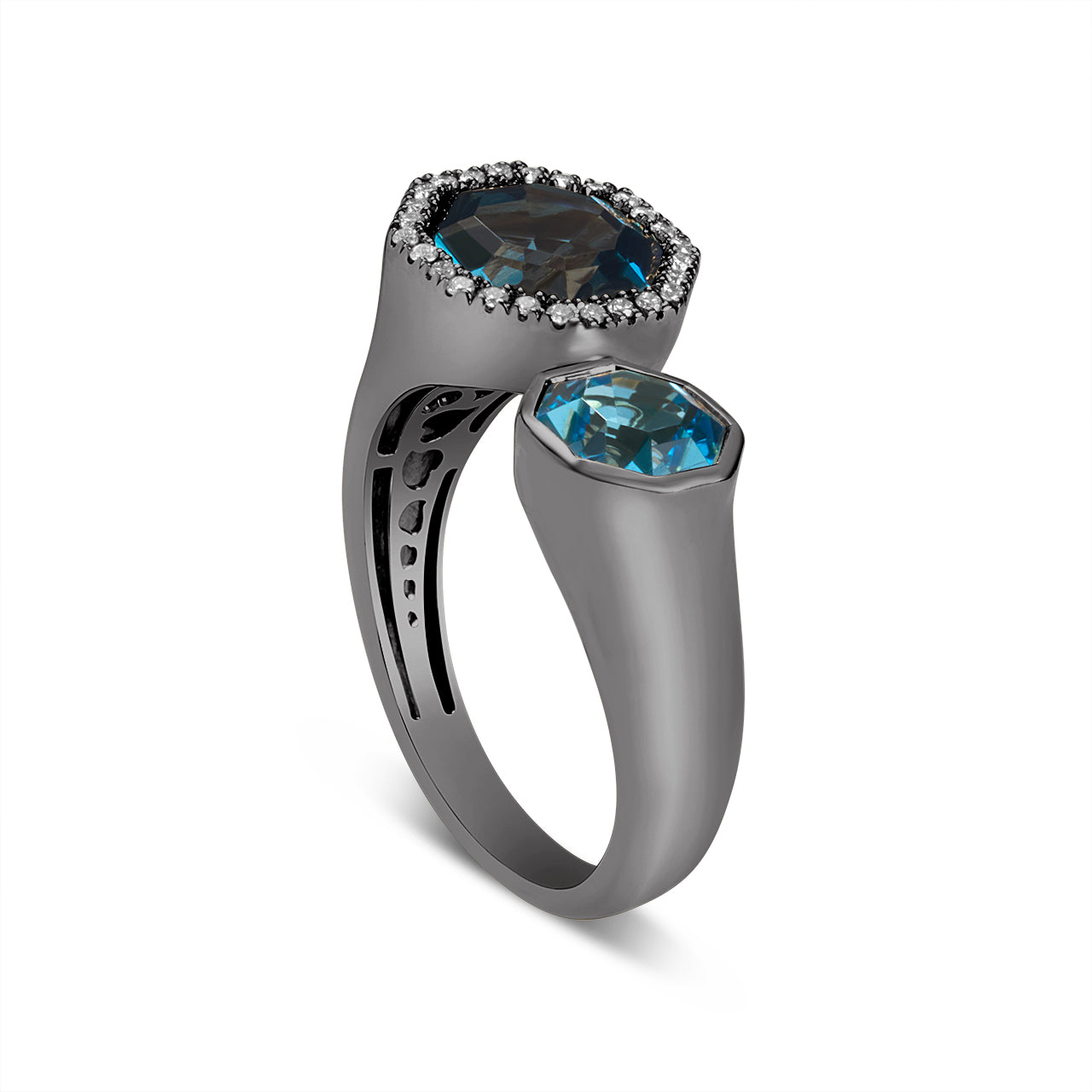 Blue Topaz & Diamond Octagon Toi Et Moi Ring