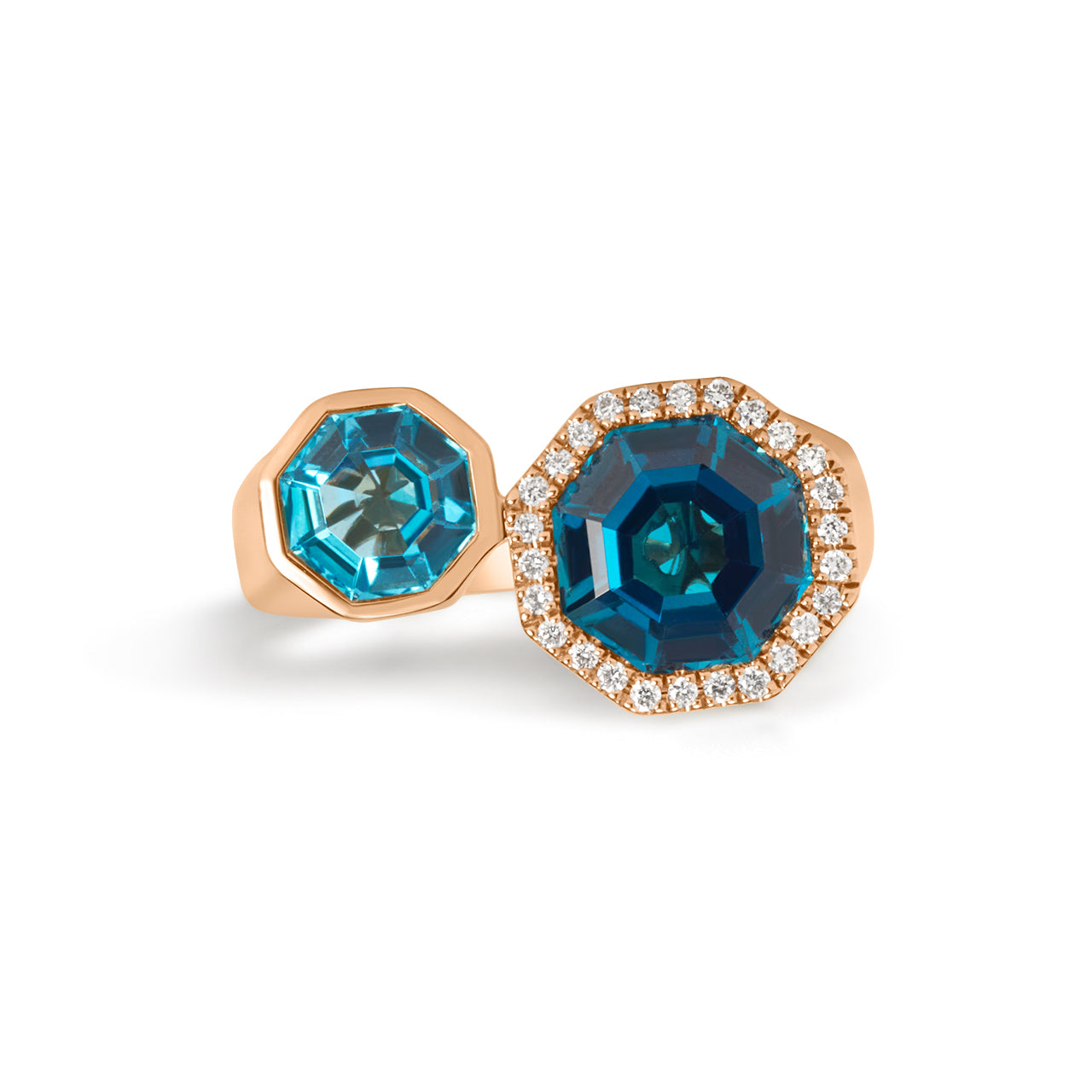 Blue Topaz & Diamond Octagon Toi Et Moi Ring