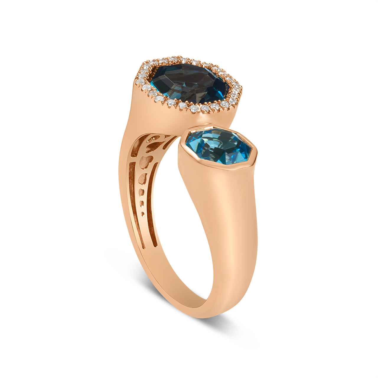 Blue Topaz & Diamond Octagon Toi Et Moi Ring