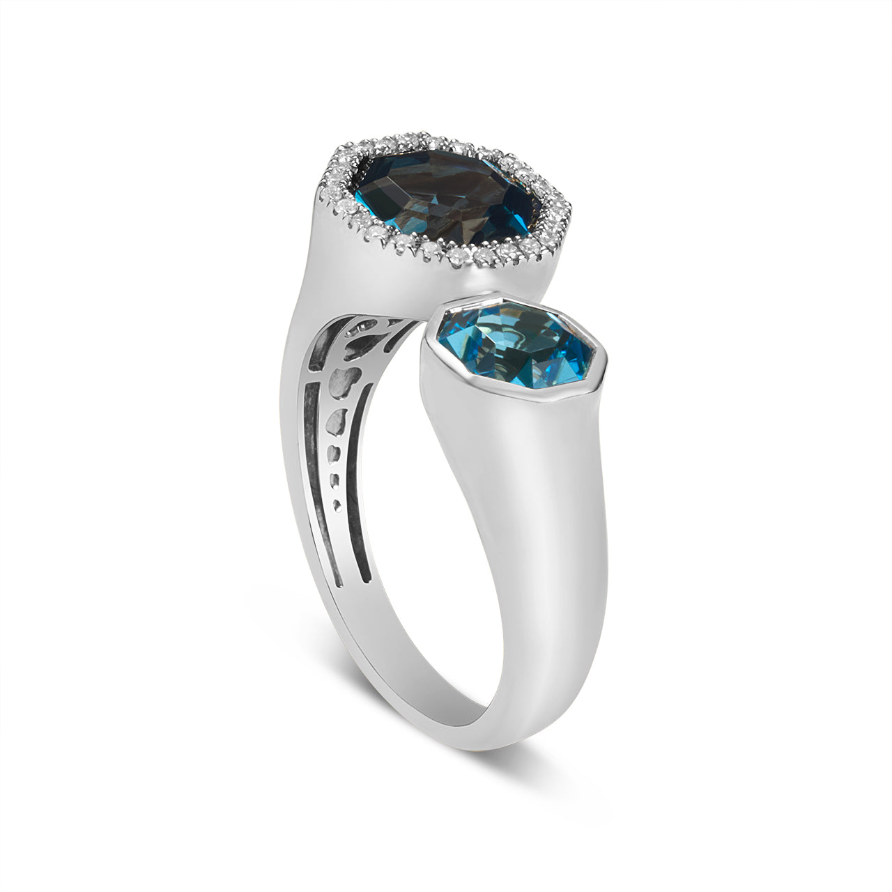 Blue Topaz & Diamond Octagon Toi Et Moi Ring