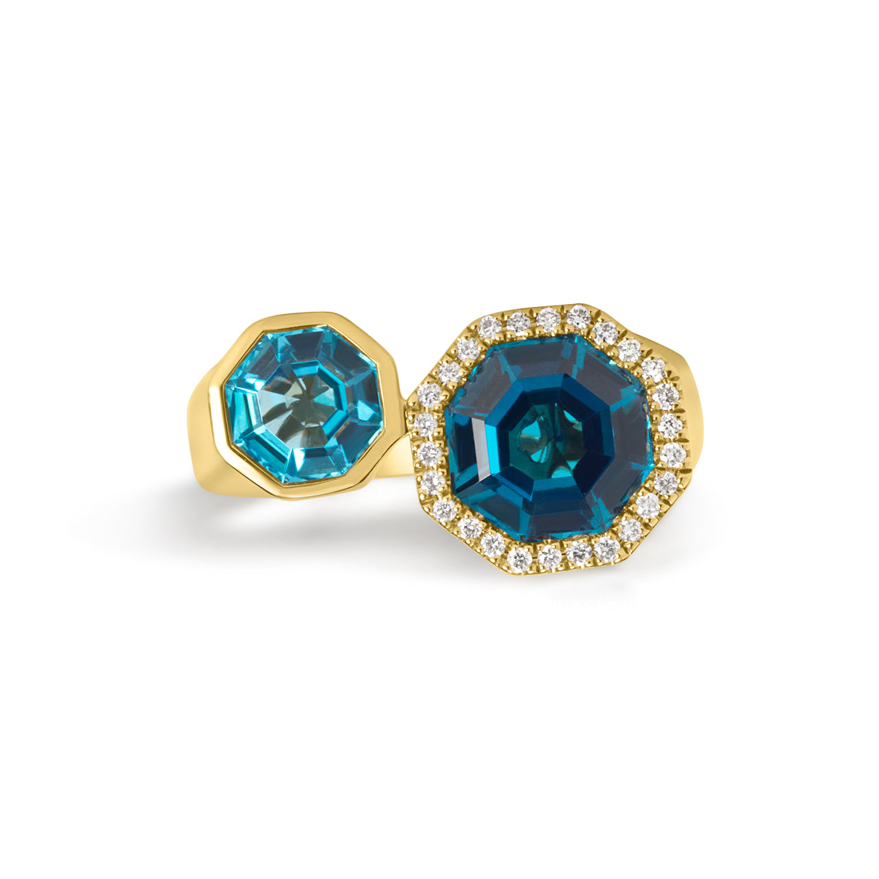 Blue Topaz & Diamond Octagon Toi Et Moi Ring