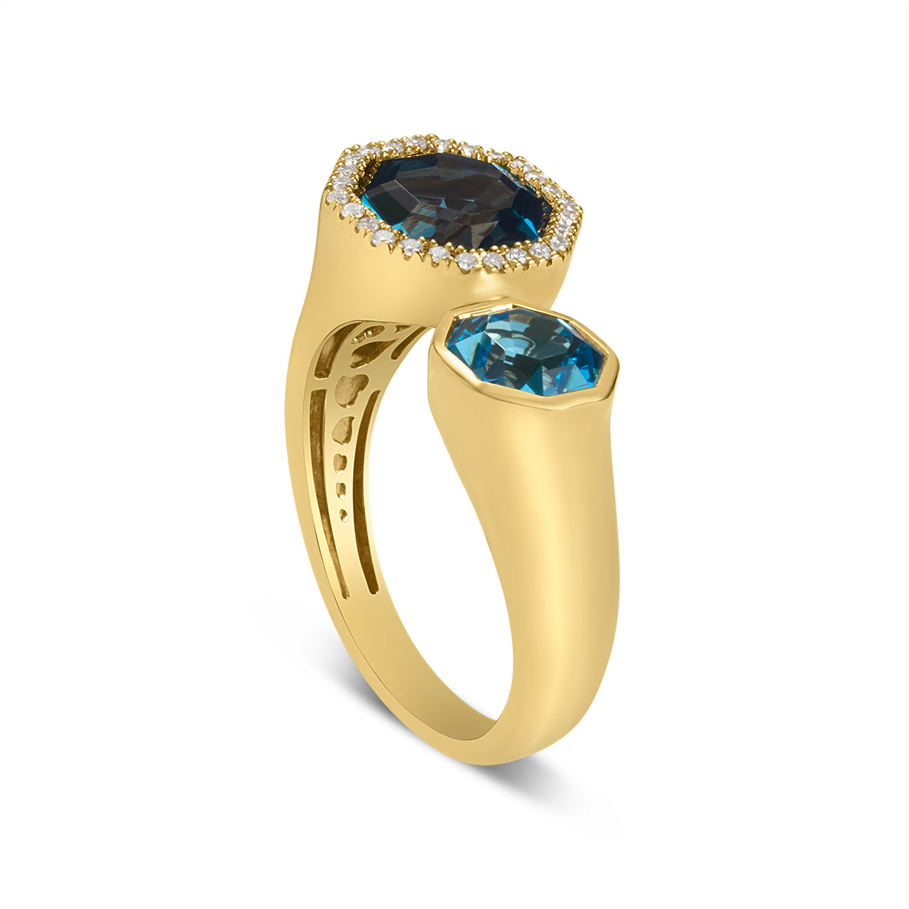 Blue Topaz & Diamond Octagon Toi Et Moi Ring