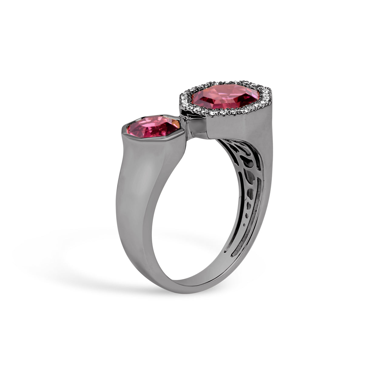 Rhodolite & Diamond Octagon Toi Et Moi Ring