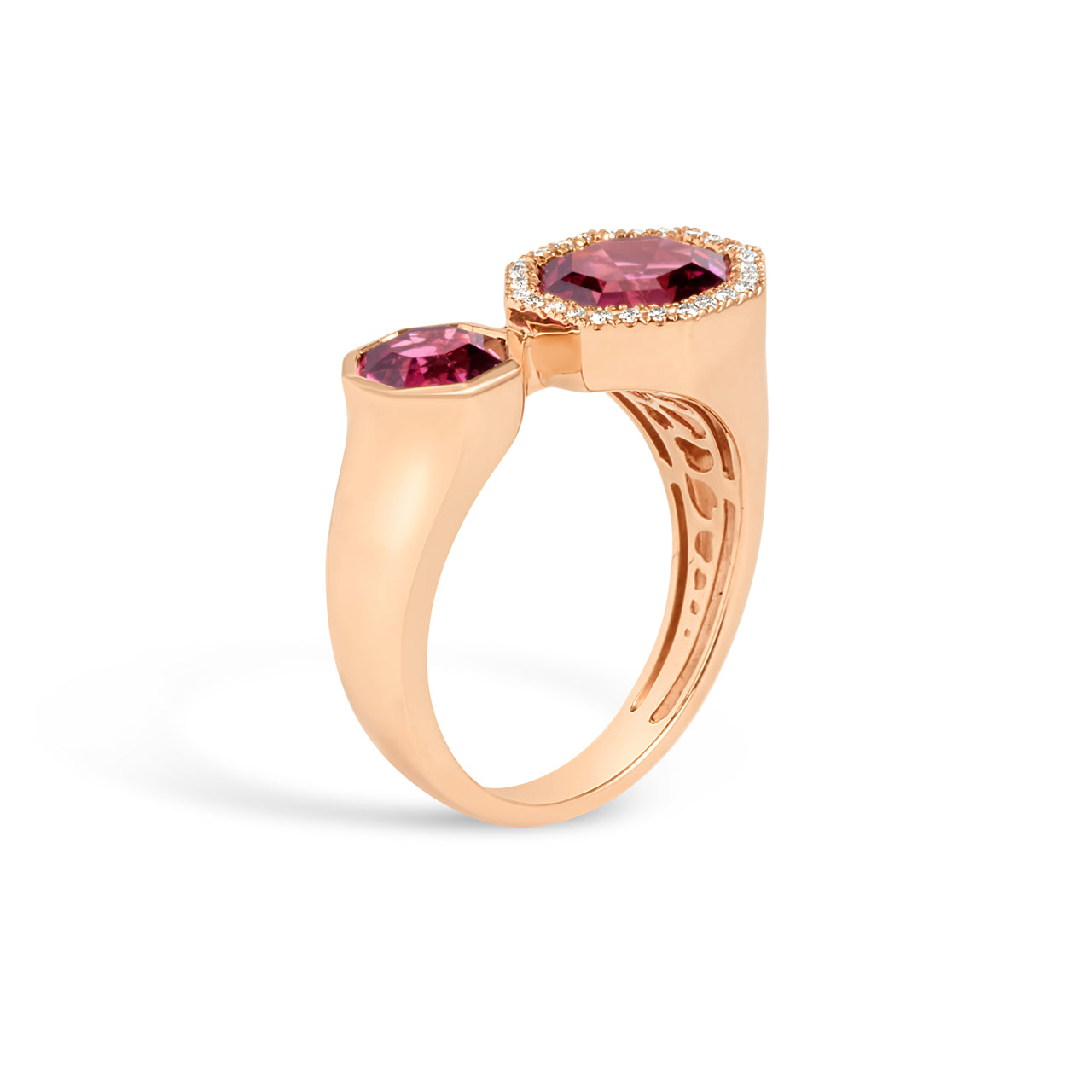 Rhodolite & Diamond Octagon Toi Et Moi Ring