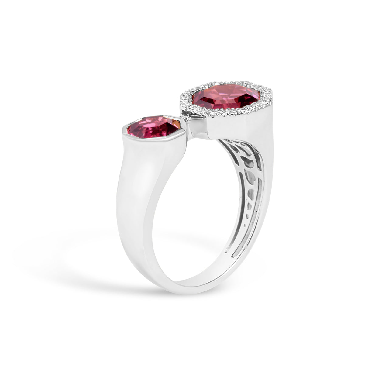 Rhodolite & Diamond Octagon Toi Et Moi Ring