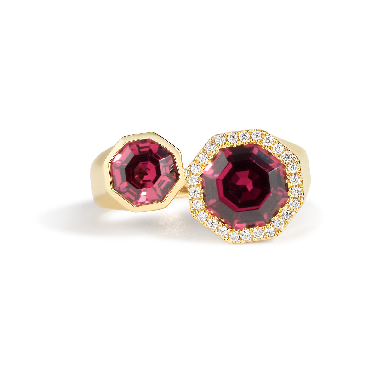 Rhodolite & Diamond Octagon Toi Et Moi Ring