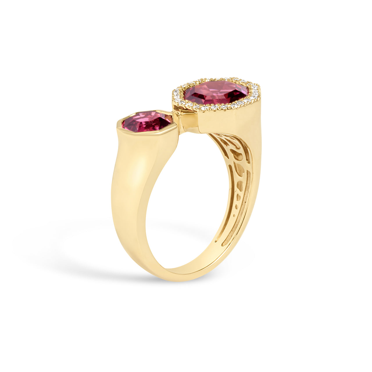 Rhodolite & Diamond Octagon Toi Et Moi Ring