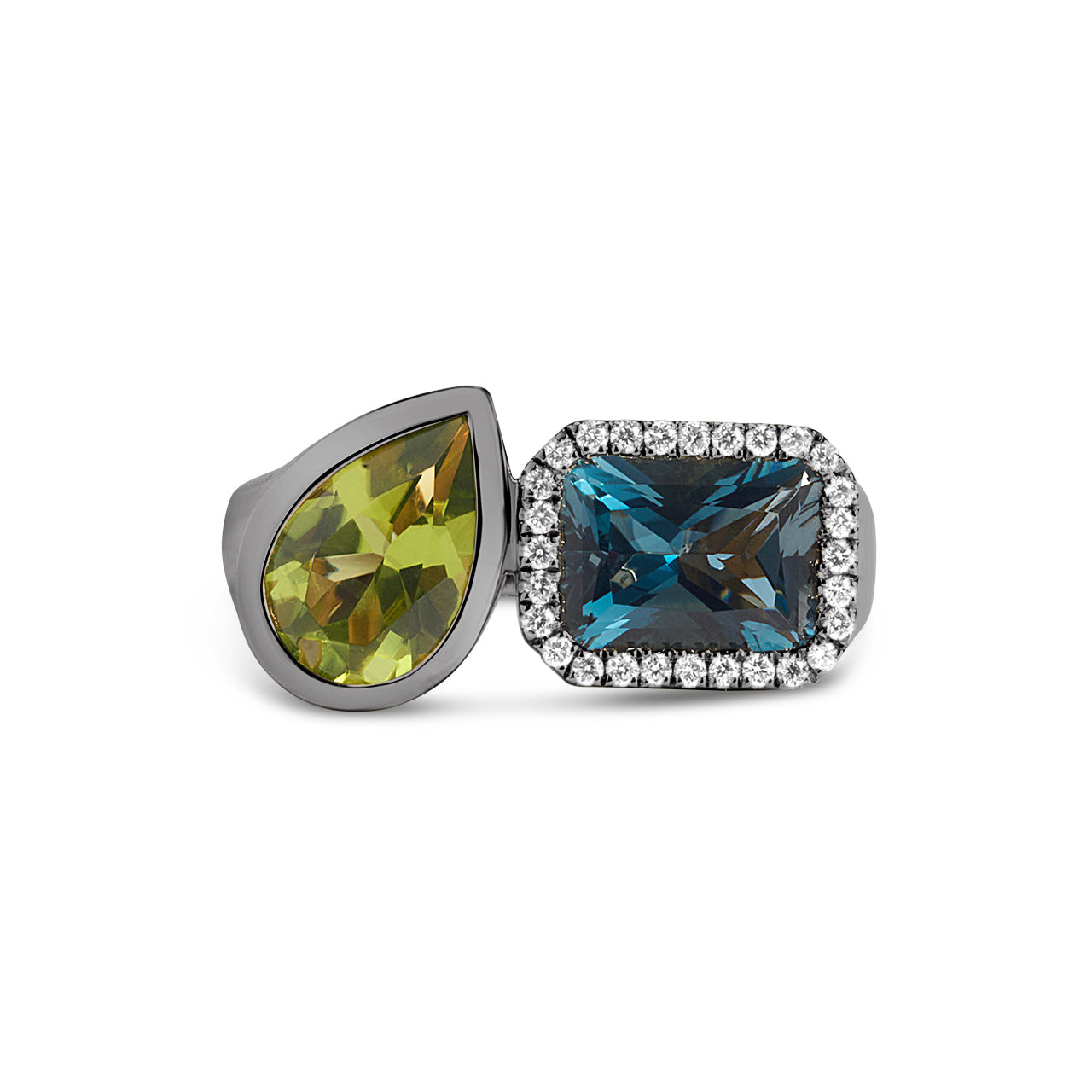 Blue Topaz & Peridot Toi Et Moi Ring