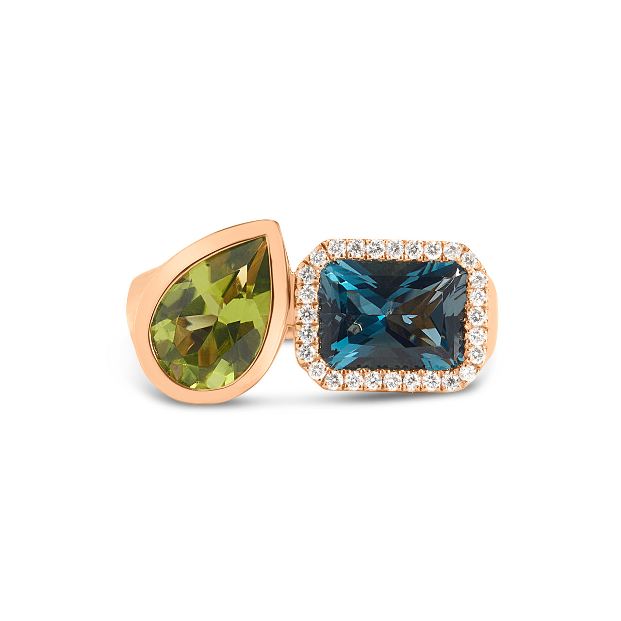 Blue Topaz & Peridot Toi Et Moi Ring
