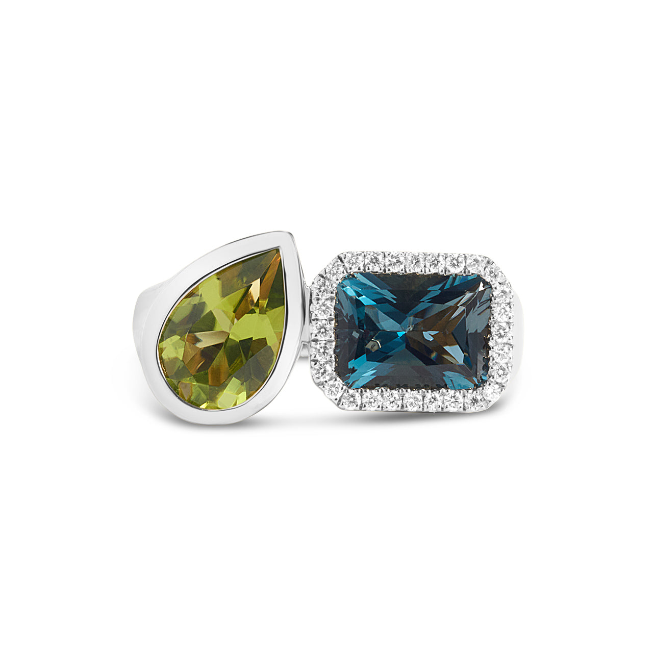 Blue Topaz & Peridot Toi Et Moi Ring