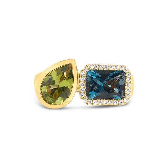 Blue Topaz & Peridot Toi Et Moi Ring