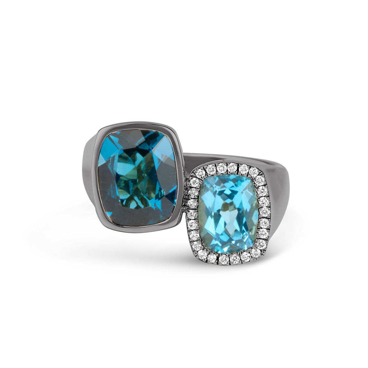 Blue Topaz & Diamond Cushion Toi Et Moi Ring