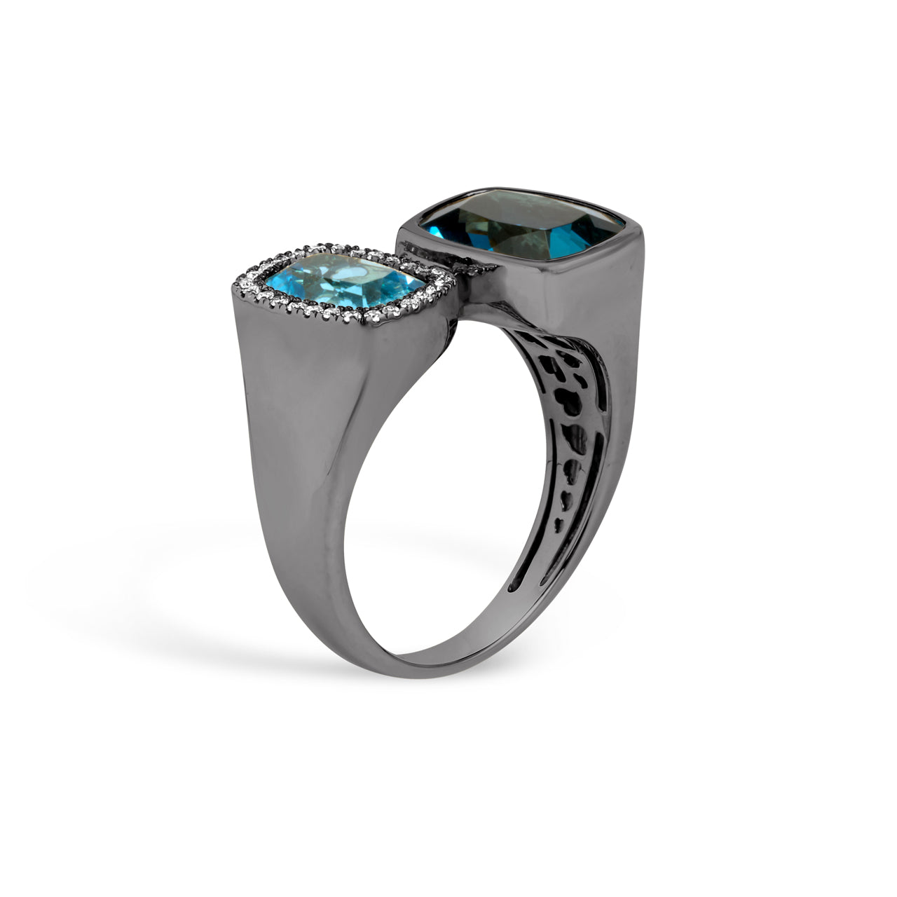 Blue Topaz & Diamond Cushion Toi Et Moi Ring