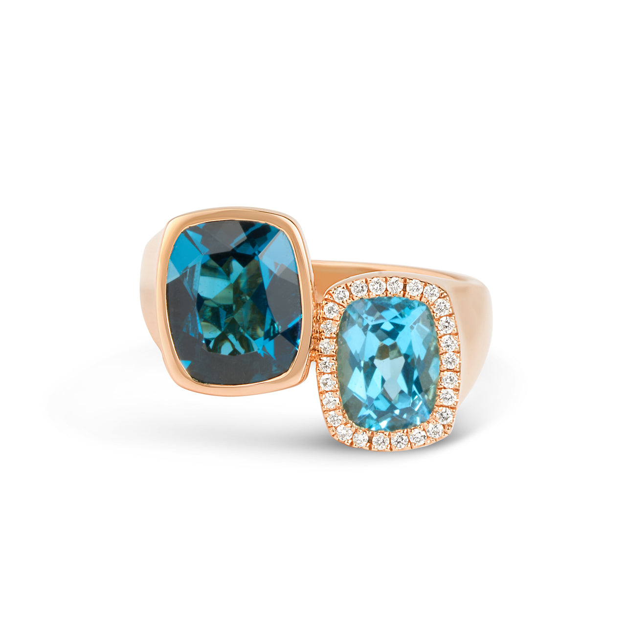 Blue Topaz & Diamond Cushion Toi Et Moi Ring