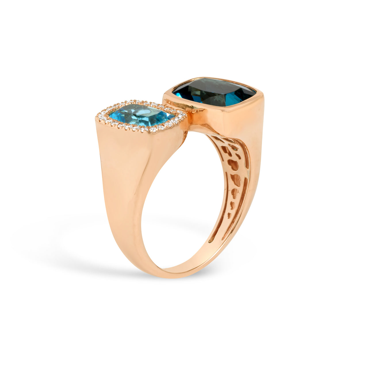 Blue Topaz & Diamond Cushion Toi Et Moi Ring
