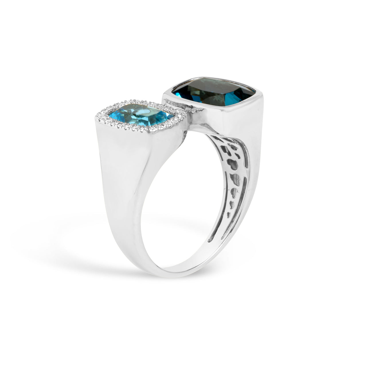 Blue Topaz & Diamond Cushion Toi Et Moi Ring