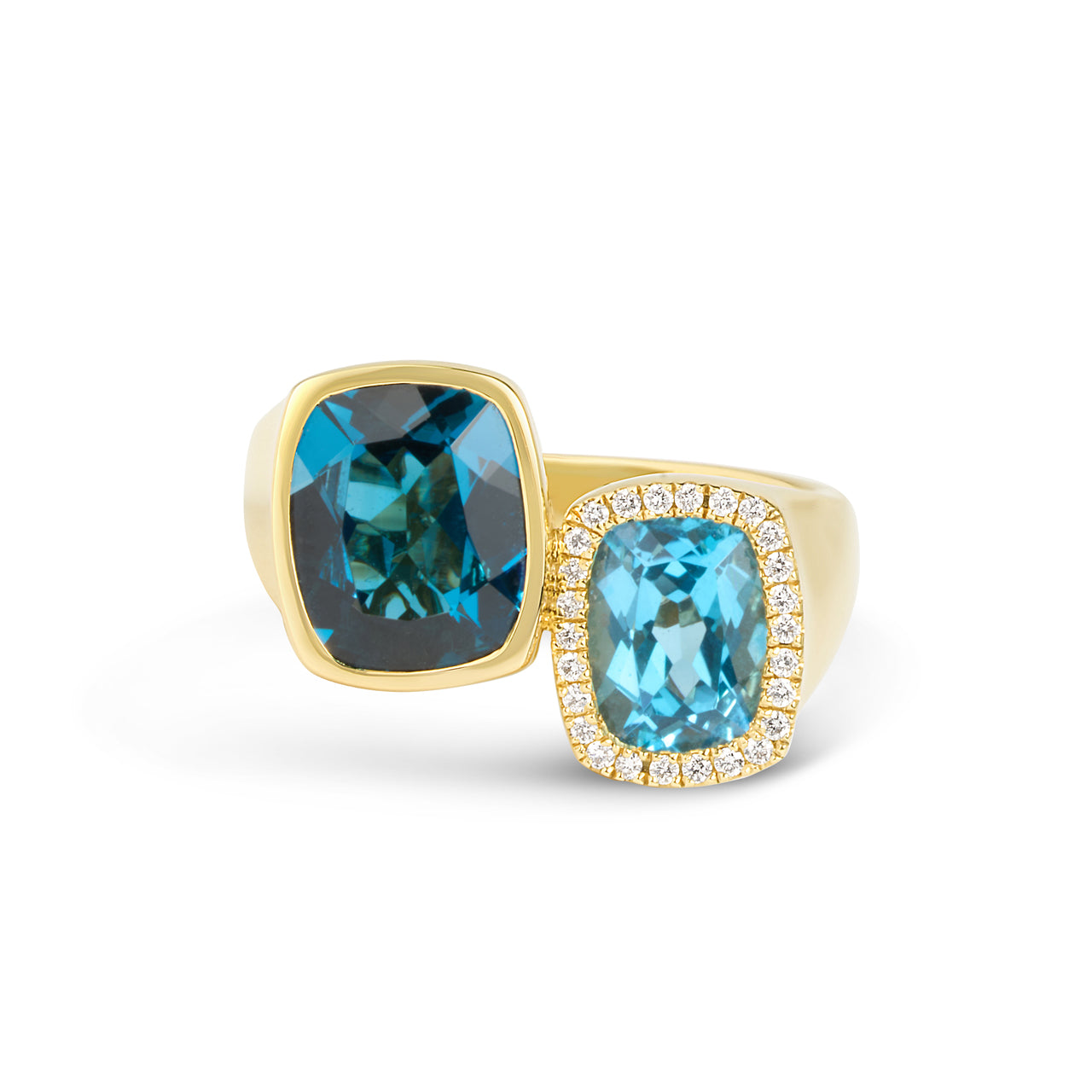Blue Topaz & Diamond Cushion Toi Et Moi Ring