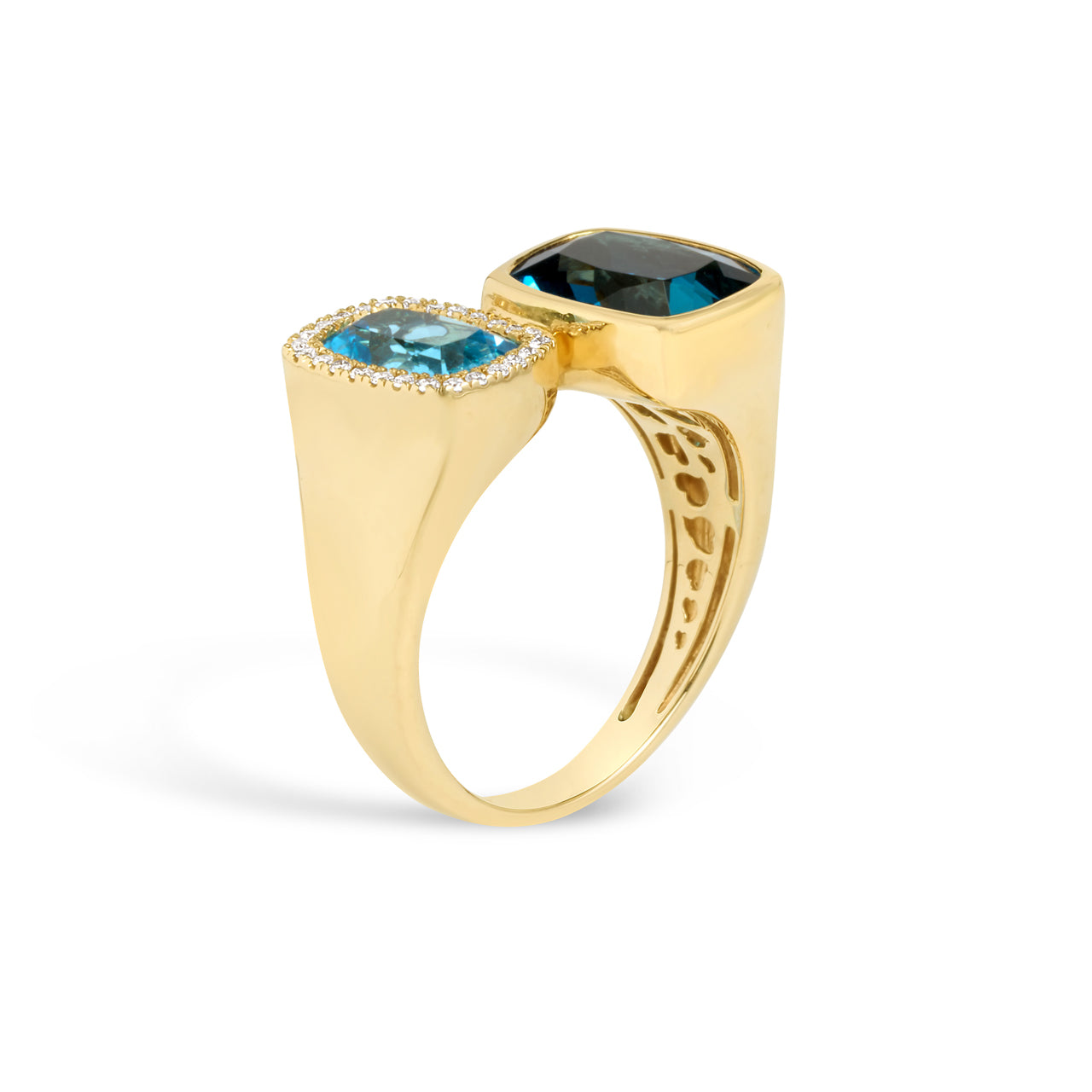 Blue Topaz & Diamond Cushion Toi Et Moi Ring