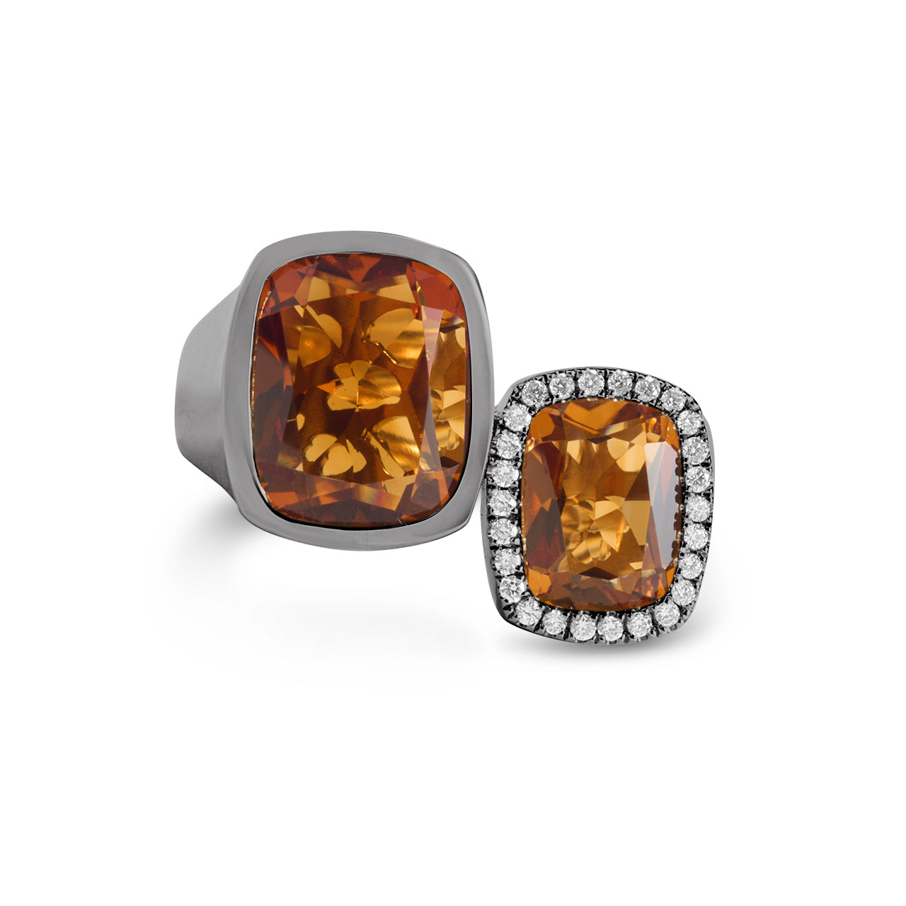 Citrine & Diamond Cushion Toi Et Moi Ring