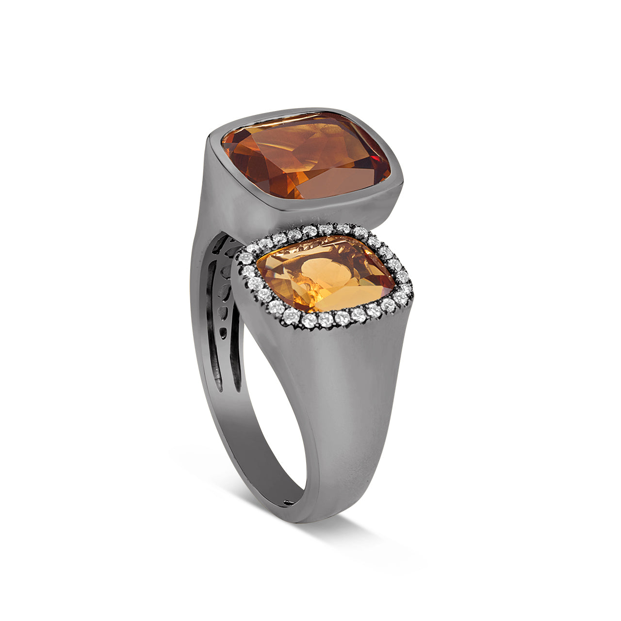 Citrine & Diamond Cushion Toi Et Moi Ring