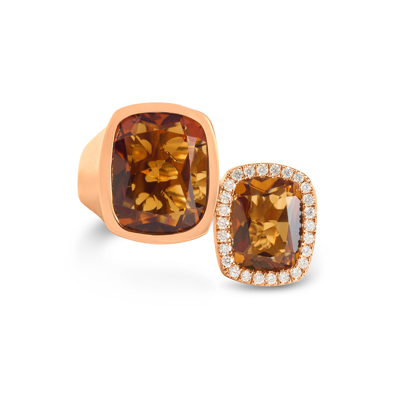 Citrine & Diamond Cushion Toi Et Moi Ring