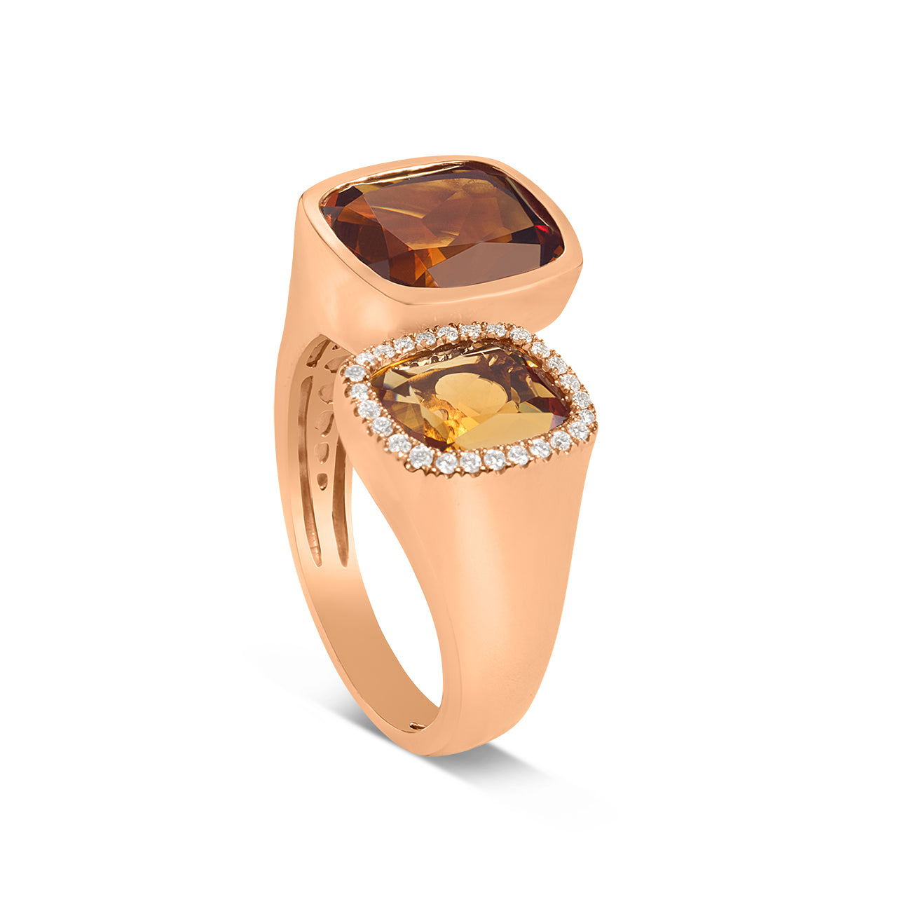 Citrine & Diamond Cushion Toi Et Moi Ring
