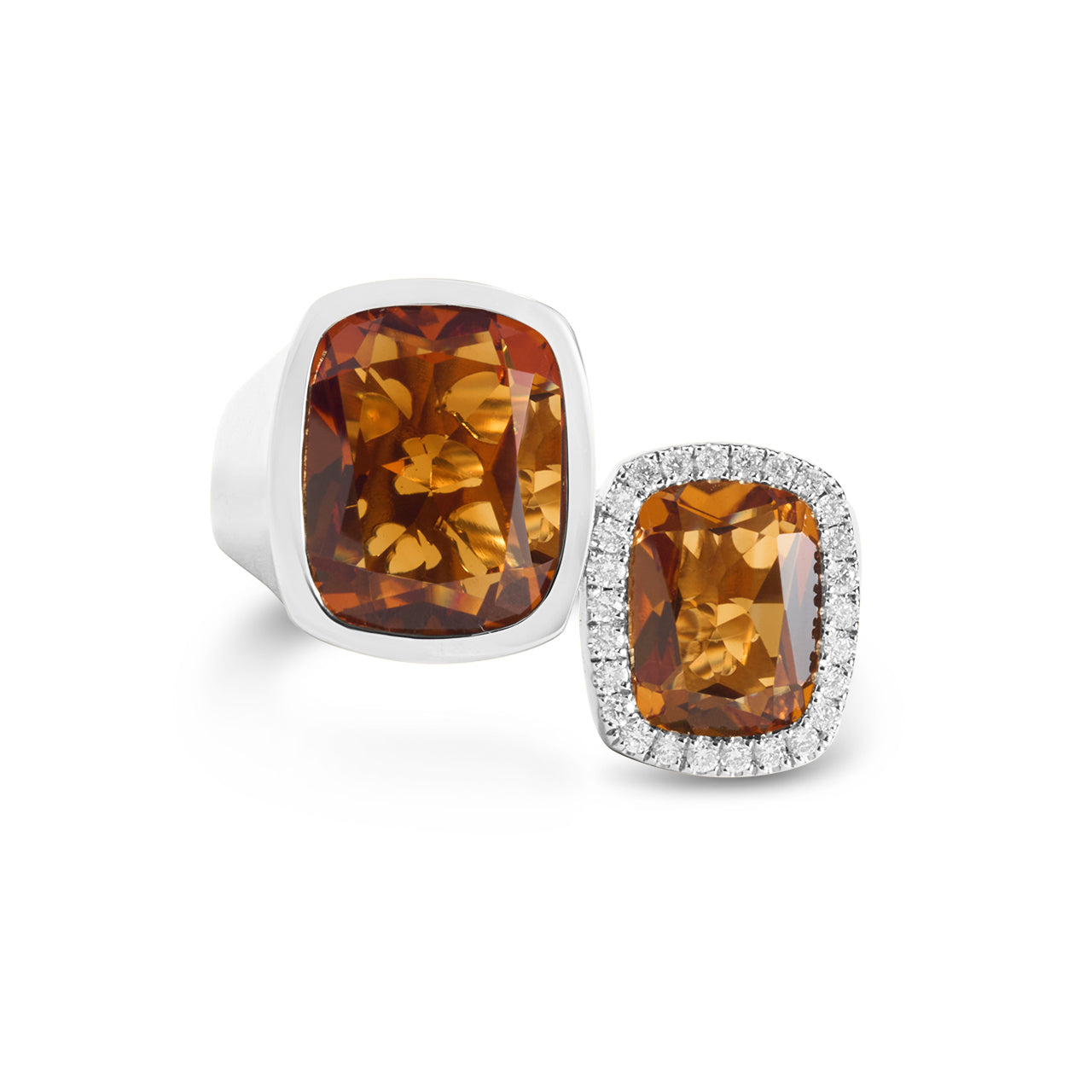 Citrine & Diamond Cushion Toi Et Moi Ring