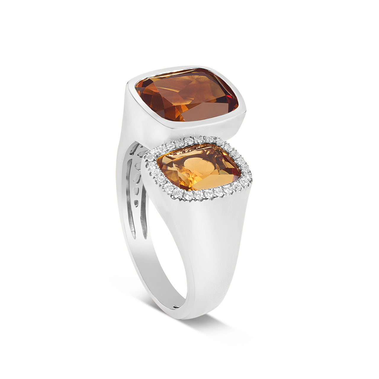 Citrine & Diamond Cushion Toi Et Moi Ring