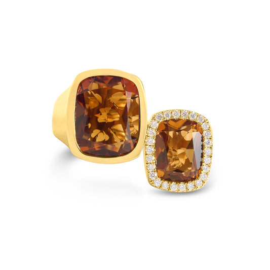 Citrine & Diamond Cushion Toi Et Moi Ring