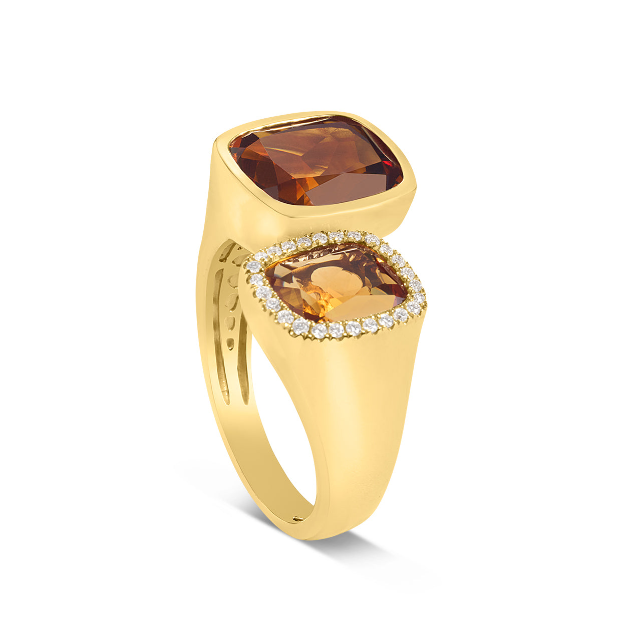 Citrine & Diamond Cushion Toi Et Moi Ring
