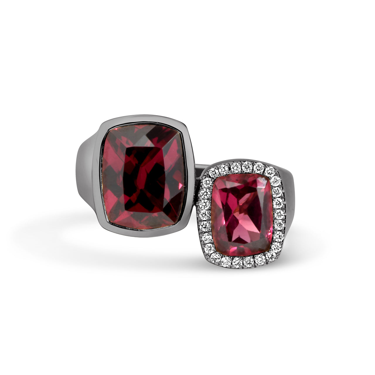 Rhodolite & Diamond Cushion Toi Et Moi Ring