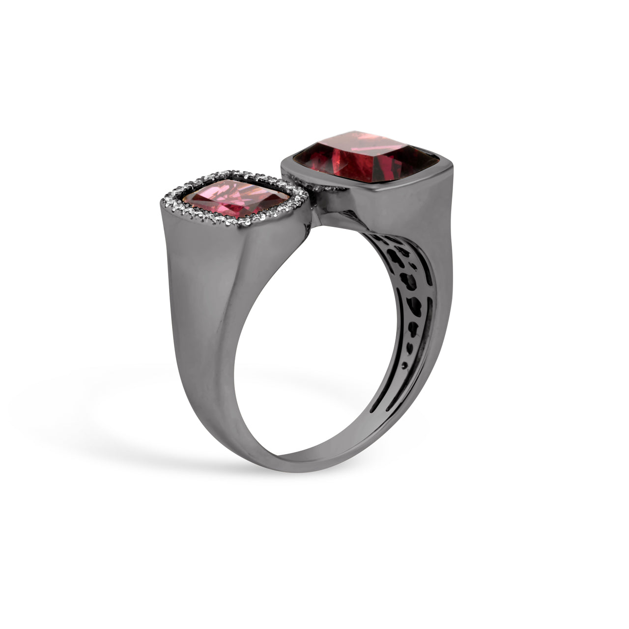 Rhodolite & Diamond Cushion Toi Et Moi Ring