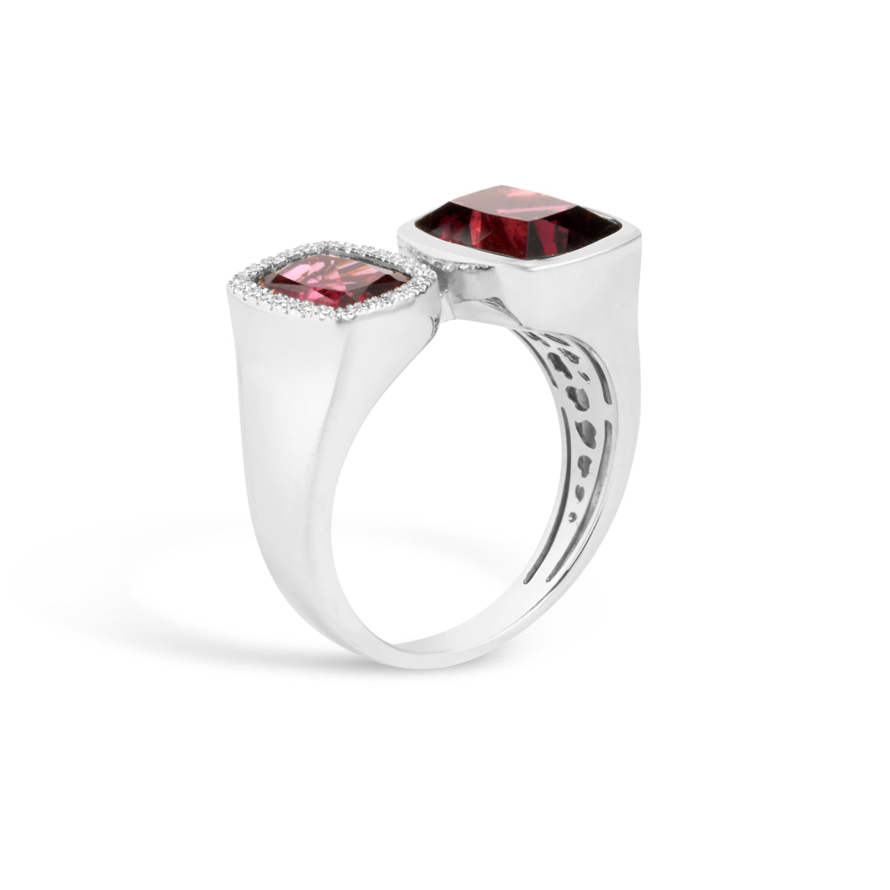 Rhodolite & Diamond Cushion Toi Et Moi Ring