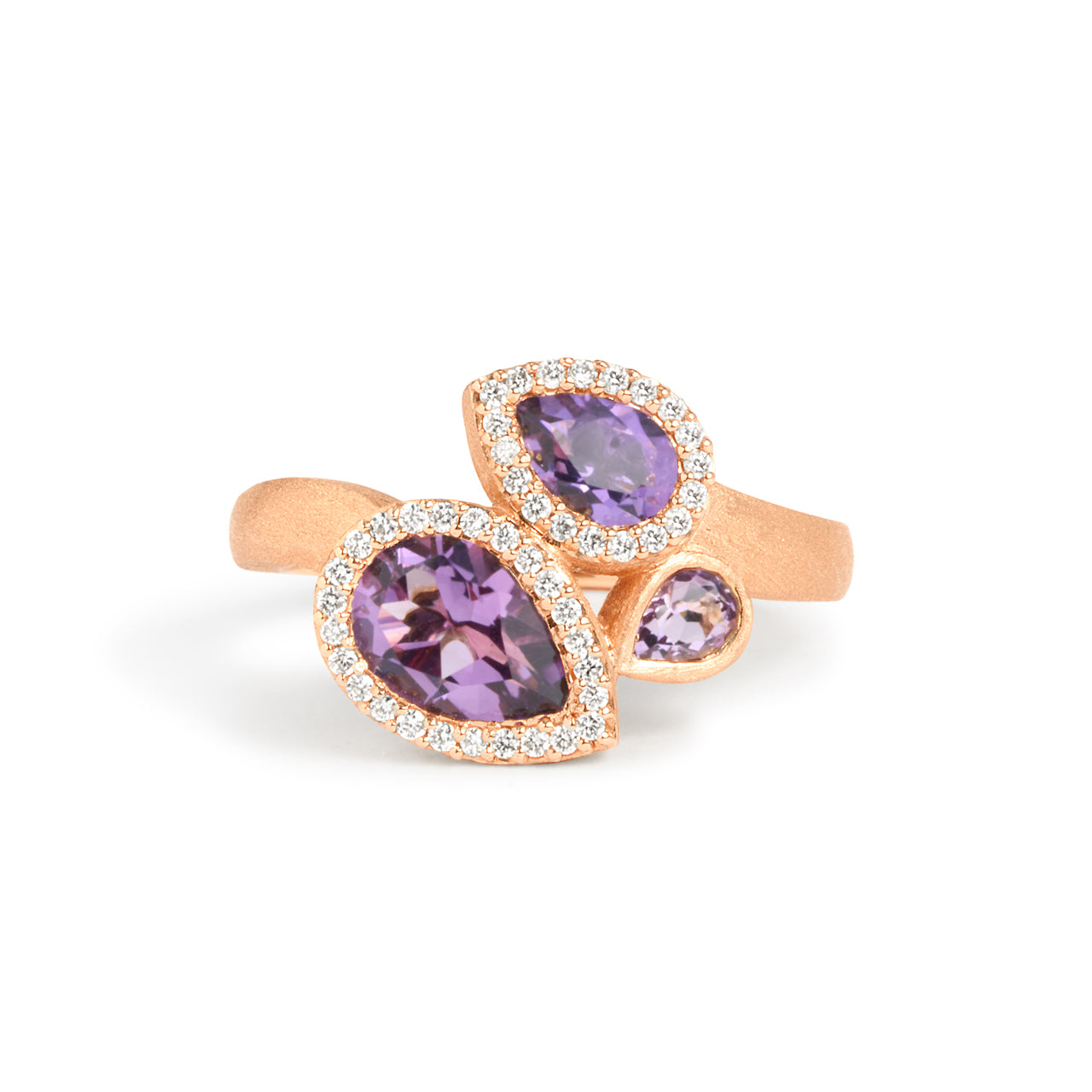 Amethyst & Diamond Pear Shape 3 Stone Ring