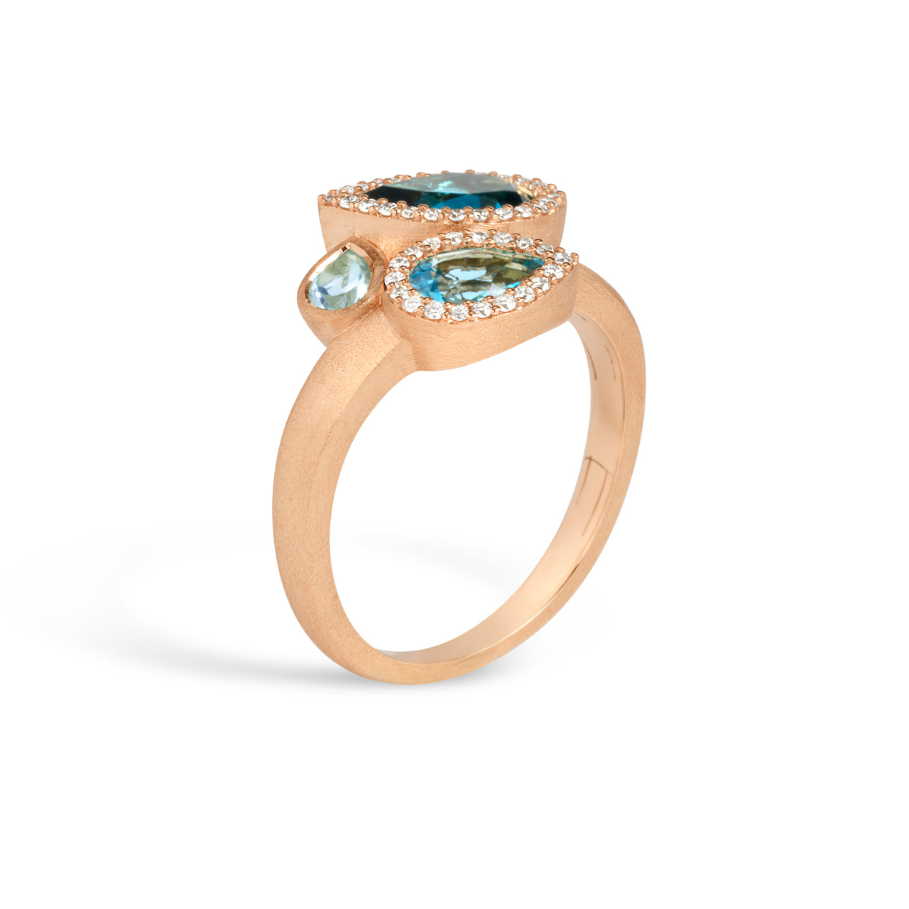 Blue Topaz & Diamond Pear Shape 3 Stone Ring