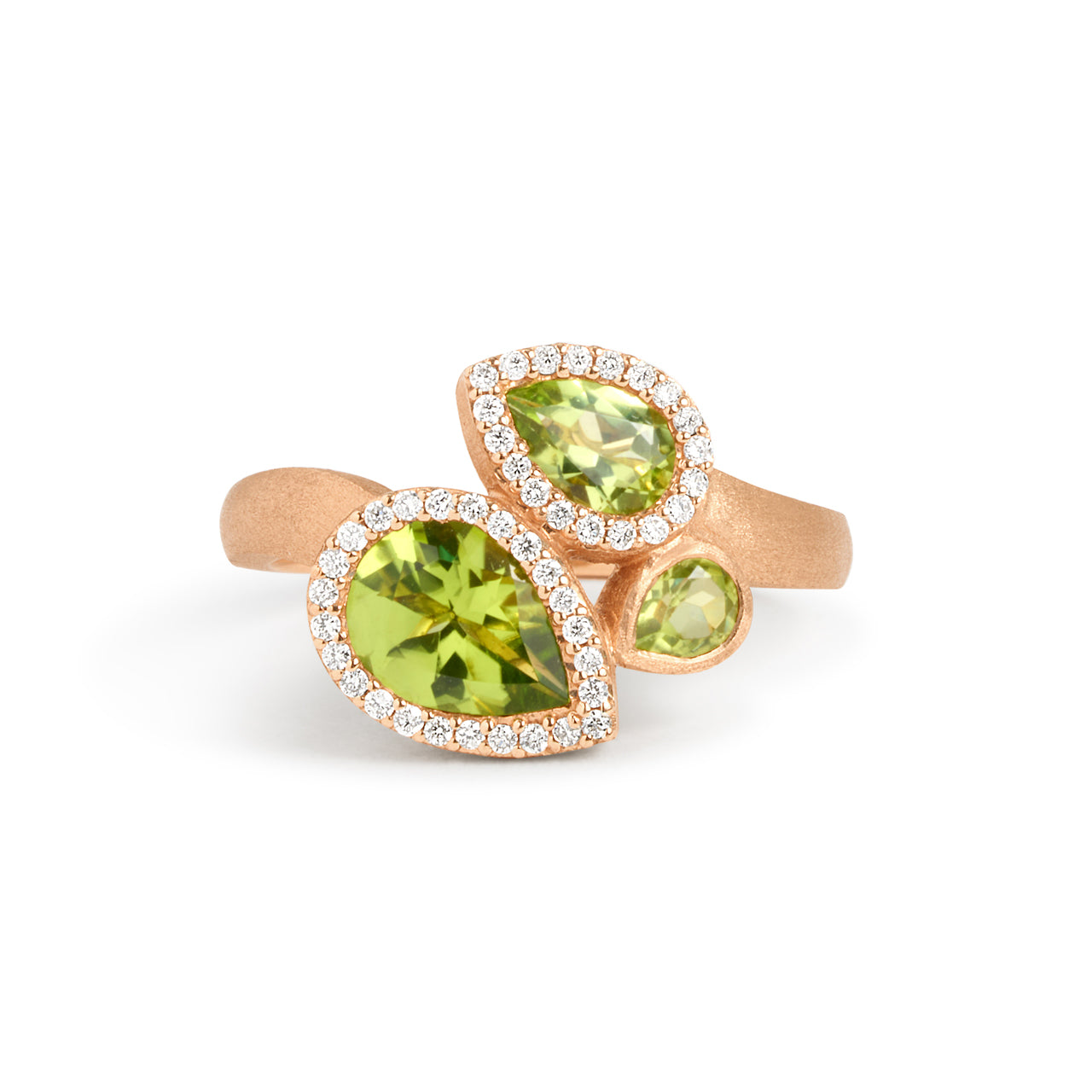 Peridot & Diamond Pear Shape 3 Stone Ring